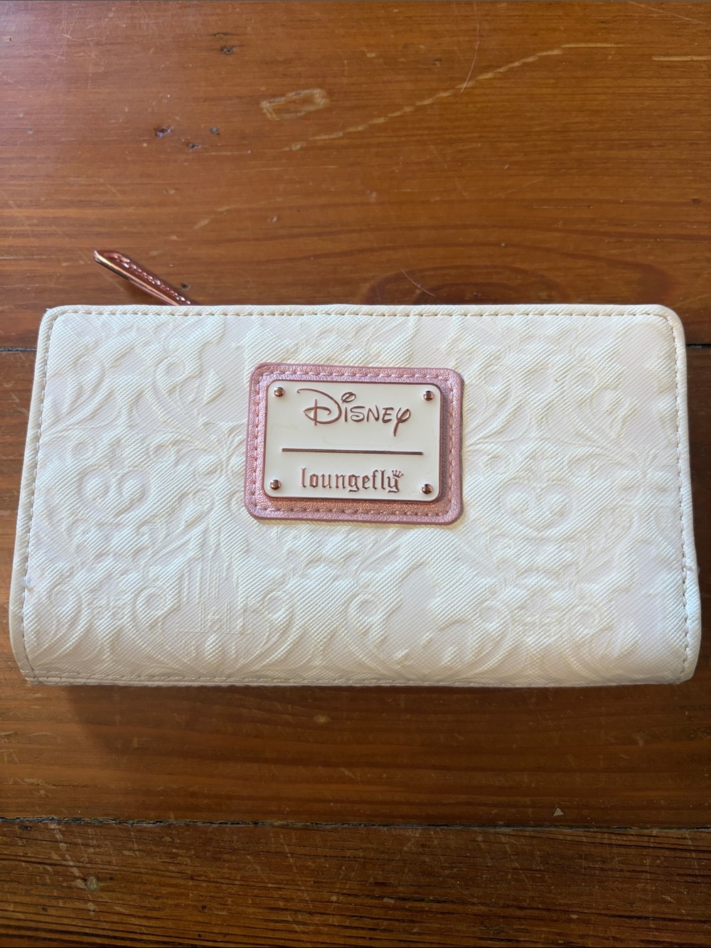 Disney Princess Loungefly White Embossed Wallet with Rose Gold Accent